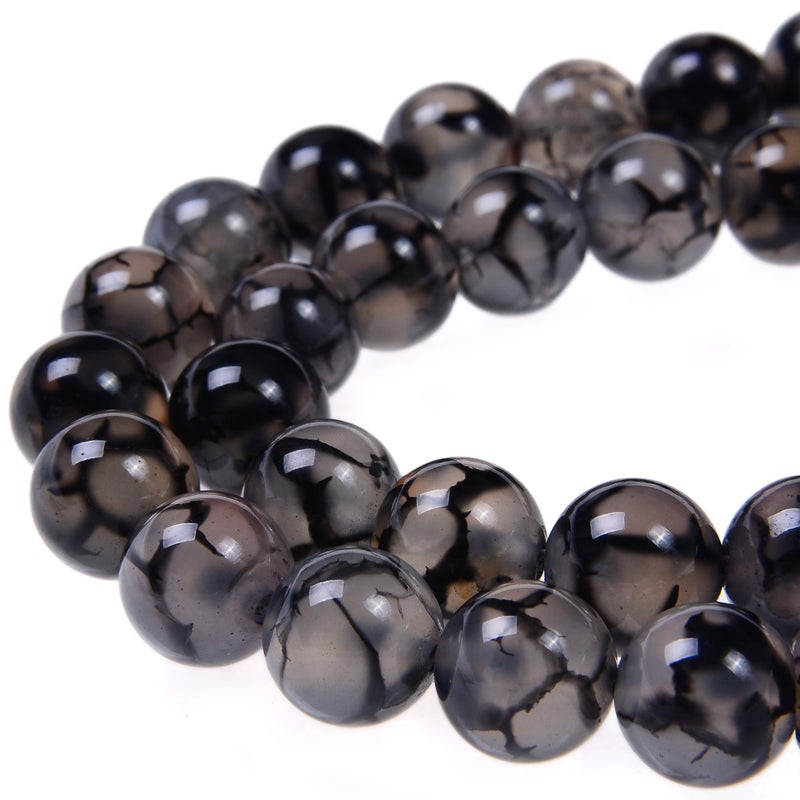 PLTbeads Smooth Round Shape Natural Gemstone Loose Beads for 1 Strand per Bag Approxi 15.5 inch 48-50pcsJewelry Making (8mm, Black White Dragon Design Agate) - Image 1